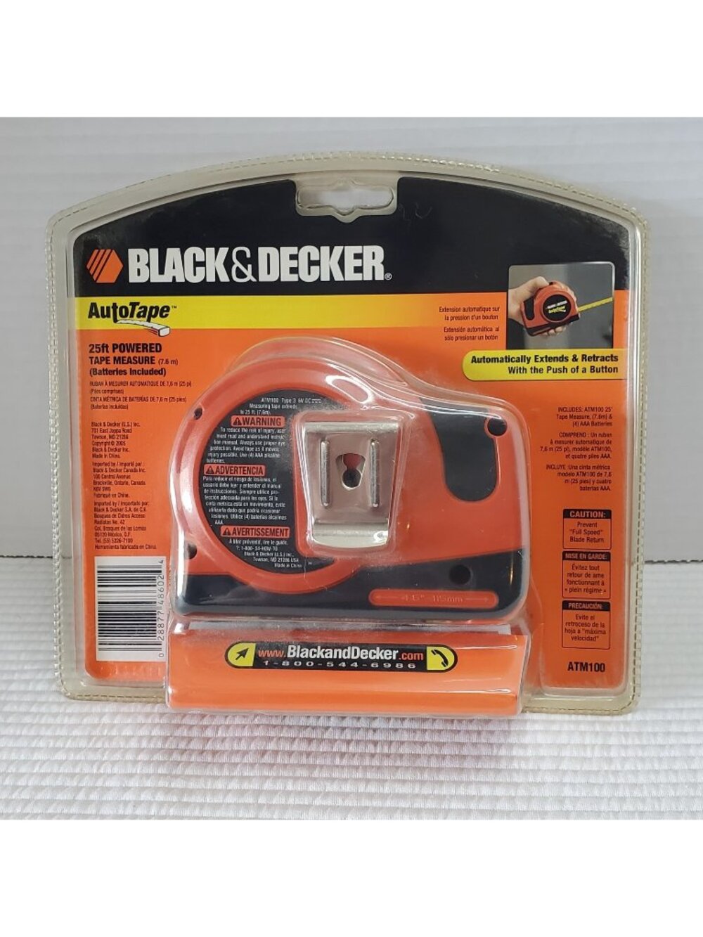 Black And Decker Auto Tape ATM100 New In Package 25ft Powered Tape Measure
